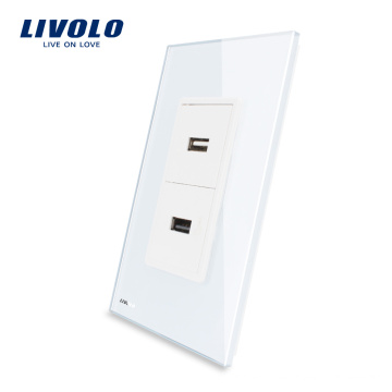 Livolo Dual-USB-Ladegerät-Anschlussbuchse mit weißem Kristallglas-Wandsteckdose-Ausgang 2.1A, 5V VL-C592U-11